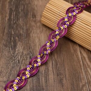 1 Yard Sequin Braid Trim | Purple & Gold | Sewing, Dress Edging & Dance Costume
